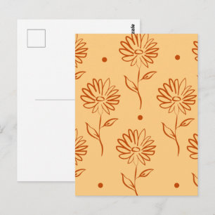 Oranges Braunes Blumenumrissmuster Postkarte