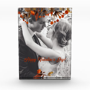 Oranges braunes Laub Valentinstag Fügen Sie Ihr ei Fotoblock