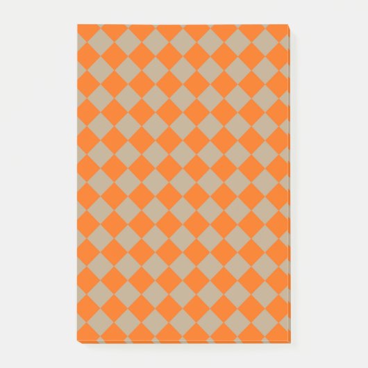 Oranges Braunes Schachbrett-Diamantmuster Post-it Klebezettel (Vorderseite)