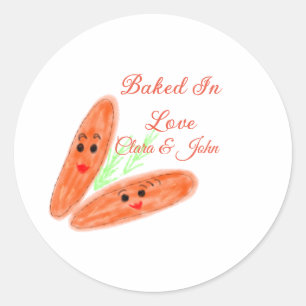 Oranges Brotpaar-Emoji in Liebe gebacken Name hinz Runder Aufkleber