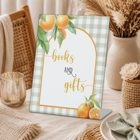 Oranges Bücher und Geschenke Sockelschild