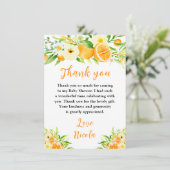Oranges Citrus Baby Shower Dankeskarte (Stehend Vorderseite)