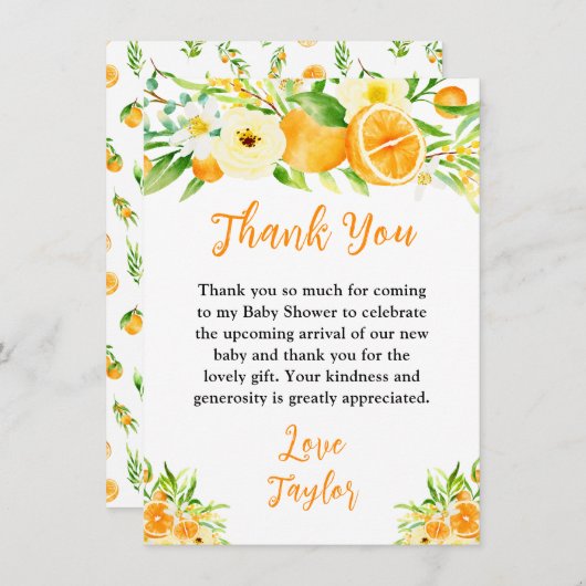 Oranges Citrus Baby Shower Dankeskarte (Vorne/Hinten)