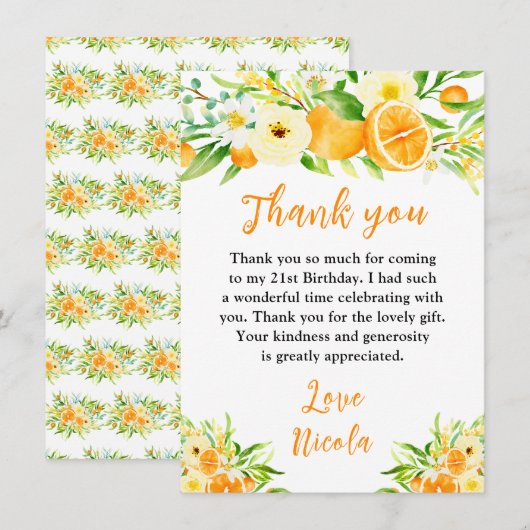 Oranges Citrus Birthday Dankeskarte (Vorne/Hinten)