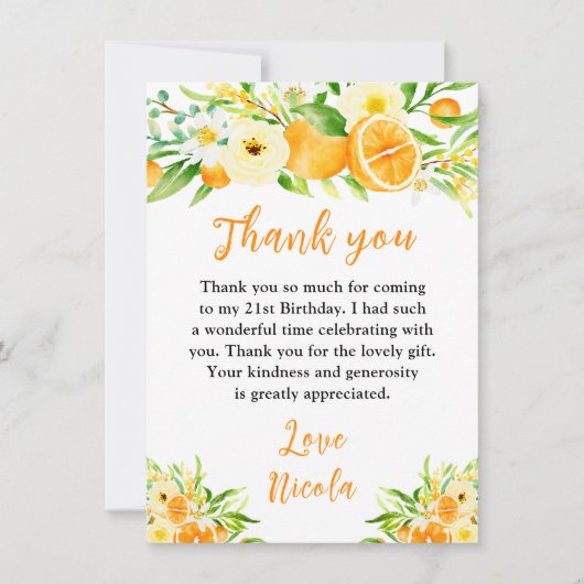 Oranges Citrus Birthday Dankeskarte (Vorderseite)