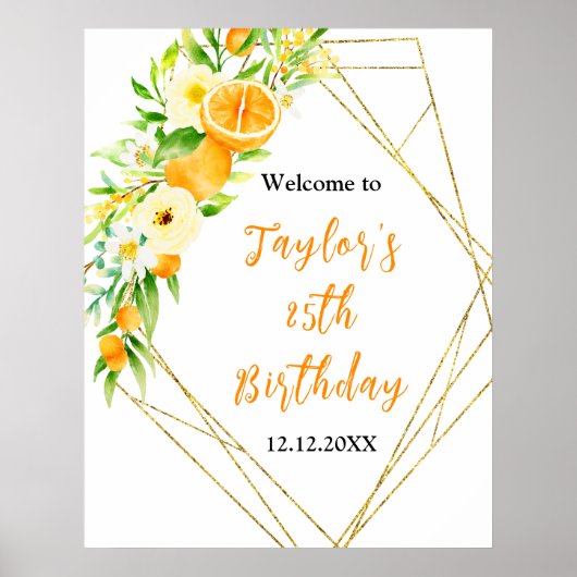 Oranges Citrus Birthday Party Welcome Sign Poster (Vorne)