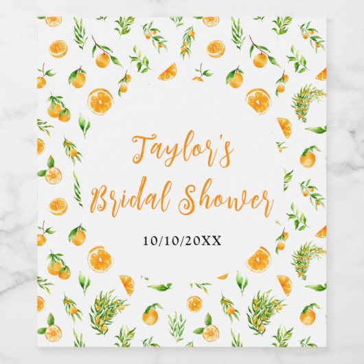 Oranges Citrus Bridal Shower Weinetikett (Einzelnes Label)