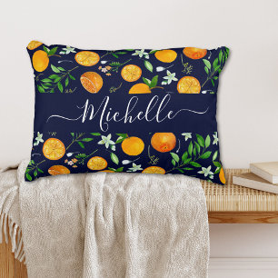 Oranges Citrus Sommer Blumen Botanisches Muster Dekokissen
