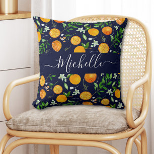 Oranges Citrus Sommer Blumen Botanisches Muster Kissen