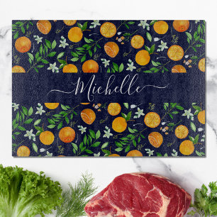 Oranges Citrus Sommer Blumen Botanisches Muster Schneidebrett