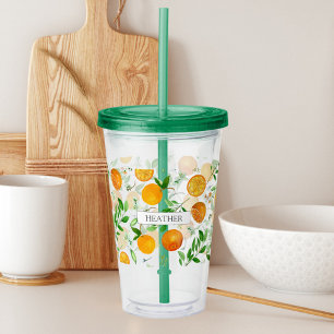 Oranges Citrus Sommer Floral Botanisches Muster Acryltrinkbecher