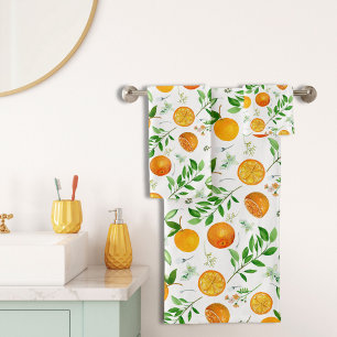Oranges Citrus Sommer Floral Botanisches Muster Badhandtuch Set