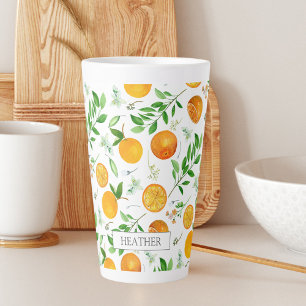 Oranges Citrus Sommer Floral Botanisches Muster Milchtasse