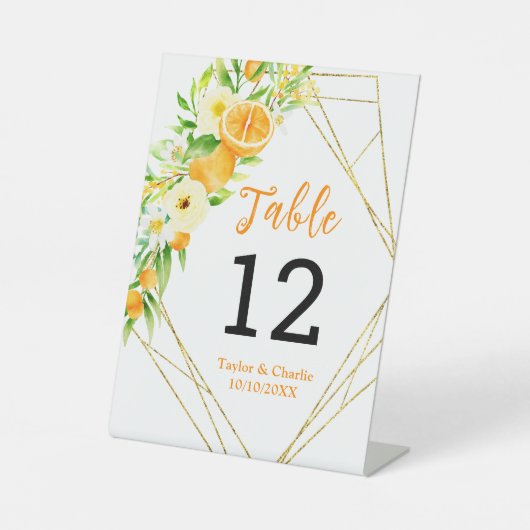 Oranges Citrus Wedding Table Number Sockelschild (Vorderseite)
