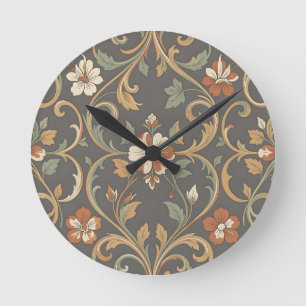 Oranges Creme Blumen Damast Muster Ornamentales Sc Runde Wanduhr