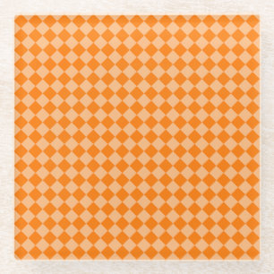 Oranges Diamantmuster mit Schachbrettmuster Glasuntersetzer