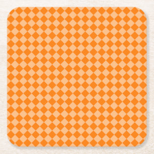 Oranges Diamantmuster mit Schachbrettmuster Rechteckiger Pappuntersetzer