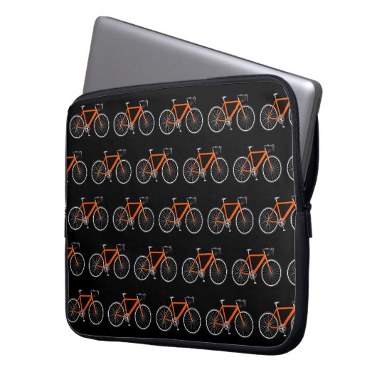 Oranges Fahrrad auf Schwarz Laptopschutzhülle (Vorderseite Links)