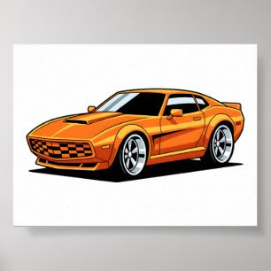 Oranges Fahrzeug im Cartoon-Stil Poster