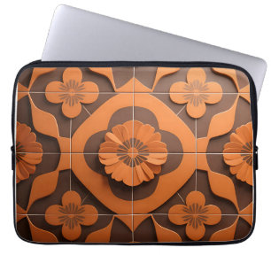 Oranges florales Medaillon geometrisches Fliesenmu Laptopschutzhülle