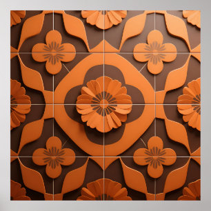 Oranges florales Medaillon geometrisches Fliesenmu Poster