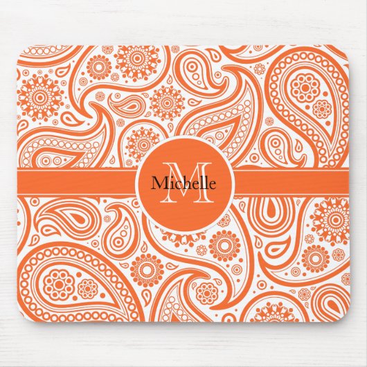 Oranges florales Paisley-Monogramm-Muster Mousepad (Vorne)