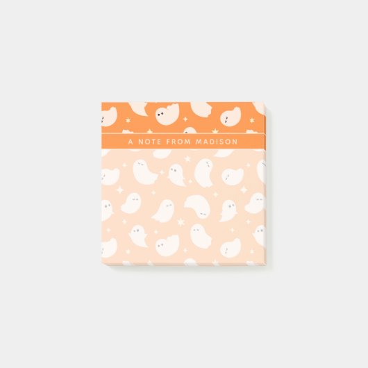 Oranges Geister-Doodle-Muster Post-it Klebezettel (Vorderseite)