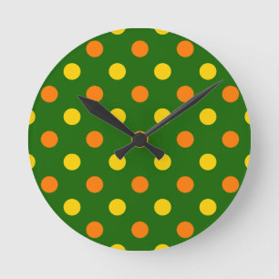 Oranges Gelb Grün Polka Punkte Design Runde Wanduhr