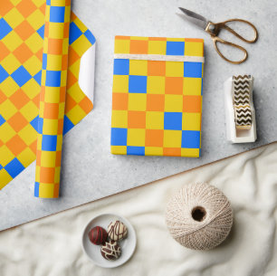 Oranges Gelbes Blaues Karomuster-Design Geschenkpapier