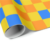 Oranges Gelbes Blaues Karomuster-Design  Geschenkpapier (Rolleneckpunkt)