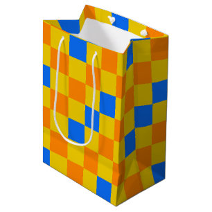 Oranges Gelbes Blaues Karomuster-Design Mittlere Geschenktüte