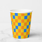 Oranges Gelbes Blaues Karomuster-Design  Pappbecher (Rechts)