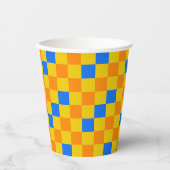 Oranges Gelbes Blaues Karomuster-Design  Pappbecher (Vorderseite)