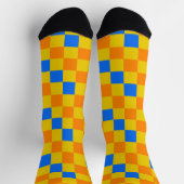 Oranges Gelbes Blaues Karomuster-Design Socken (Oben)