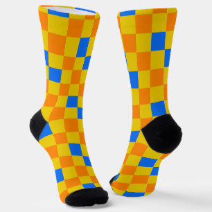 Oranges Gelbes Blaues Karomuster-Design  Socken