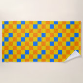 Oranges Gelbes Blaues Karomuster-Design Strandtuch (Vorderseite)