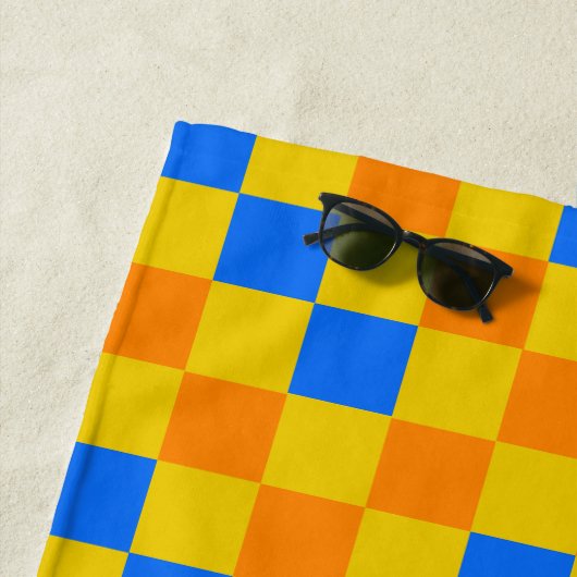 Oranges Gelbes Blaues Karomuster-Design Strandtuch (Beispiel)