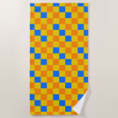 Oranges Gelbes Blaues Karomuster-Design Strandtuch (Vorderseite)