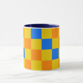 Oranges Gelbes Blaues Karomuster-Design  Tasse (Zentrum)