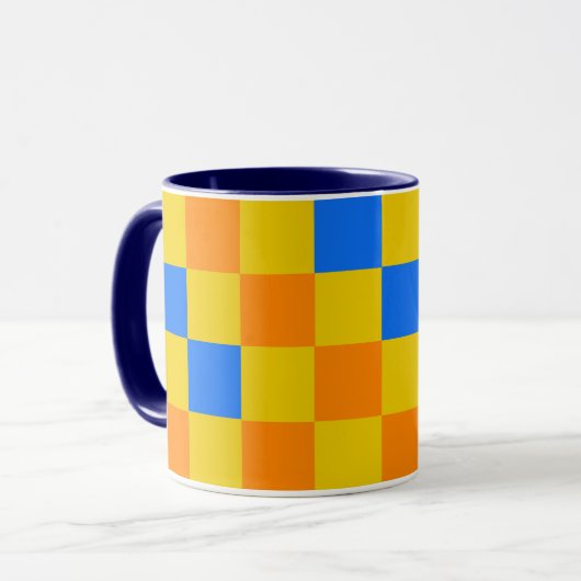 Oranges Gelbes Blaues Karomuster-Design  Tasse (Vorderseite Links)