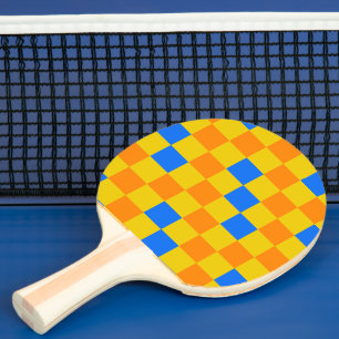 Oranges Gelbes Blaues Karomuster-Design Tischtennis Schläger