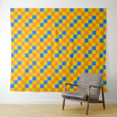 Oranges Gelbes Blaues Karomuster-Design Wandteppich (Beispiel (Horizontal))