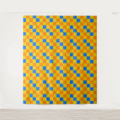 Oranges Gelbes Blaues Karomuster-Design Wandteppich (Vorderseite)