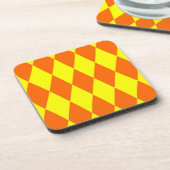 Oranges Gelbes Harlekin-Karodesign Getränkeuntersetzer (Linke Seite)