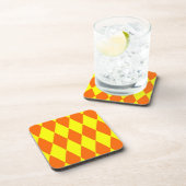 Oranges Gelbes Harlekin-Karodesign Getränkeuntersetzer (Rechte Seite)