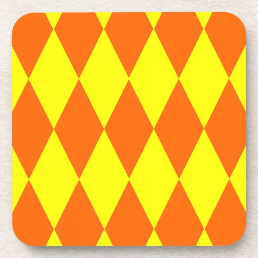 Oranges Gelbes Harlekin-Karodesign Getränkeuntersetzer (Vorderseite)