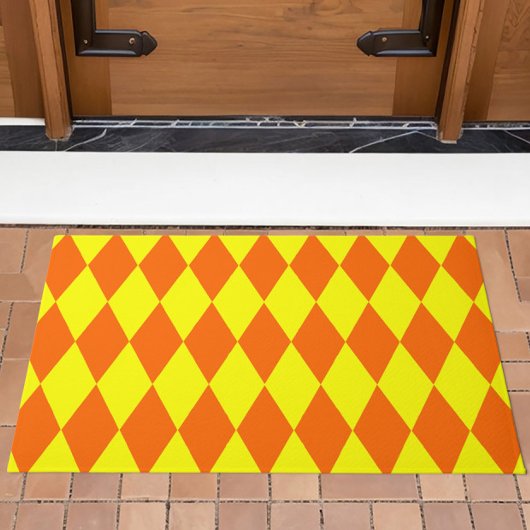 Oranges Gelbes Harlekin-Karuomuster Fußmatte