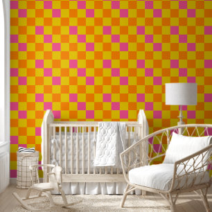 Oranges Gelbes Rosa Kariertes Musterdesign Tapete