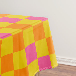 Oranges Gelbes Rosa Kariertes Musterdesign  Tischdecke