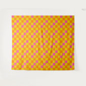Oranges Gelbes Rosa Kariertes Musterdesign  Wandteppich (Vorderseite (Horizontal))